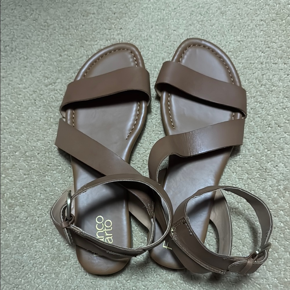 Franco Sarto Brown Slingback Sandals with Ankle Straps
